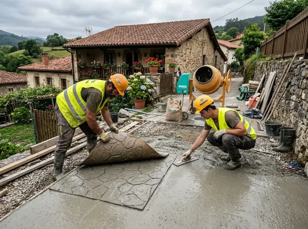 Estampado de un pavimento de hormigón en una casona cántabra · Santander (Cantabria) Estampado de un pavimento de hormigón en una casona cántabra
